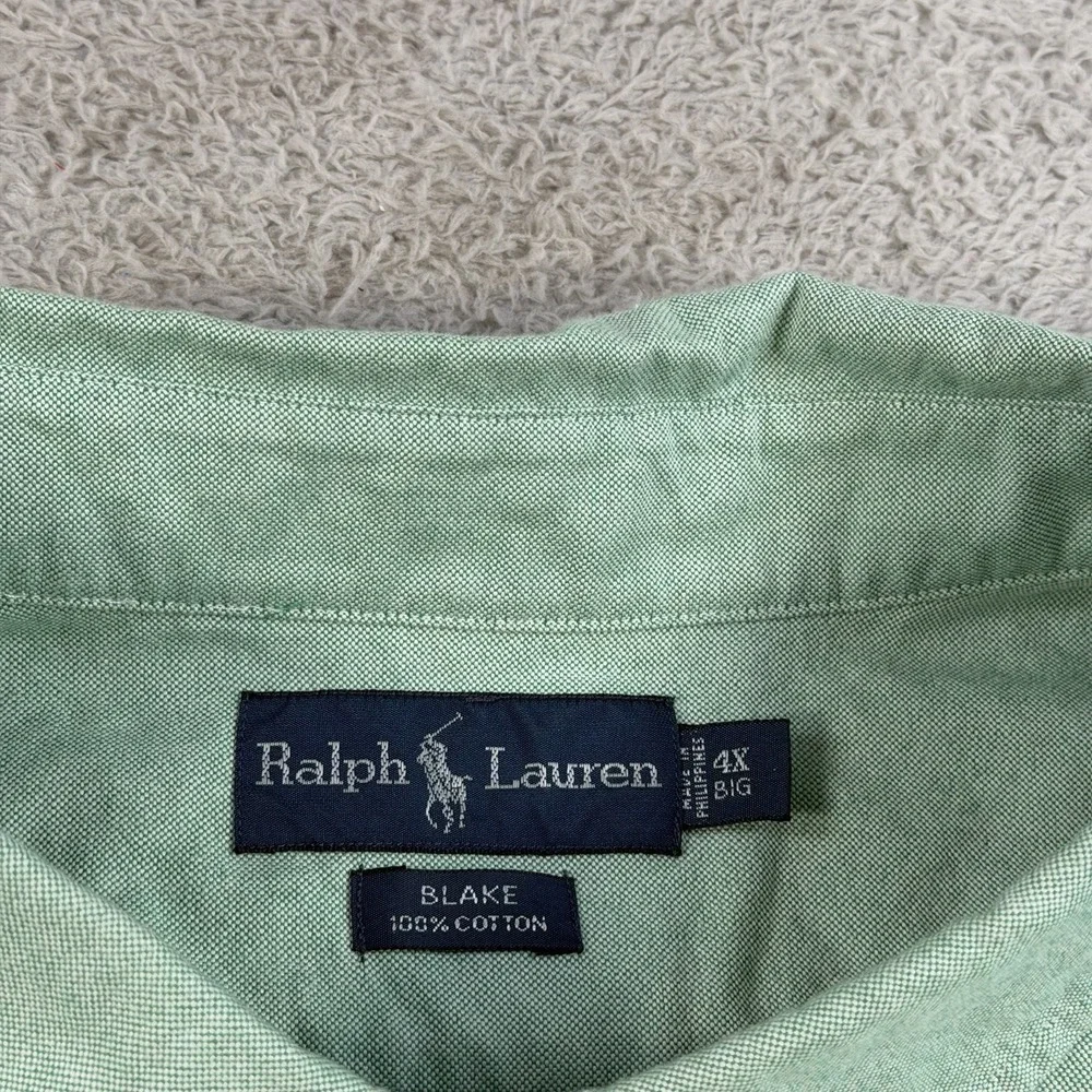 Polo Ralph Lauren Shirt Men 4XB Green Blake Long Sleeve Button Flesh Pony Pocket
